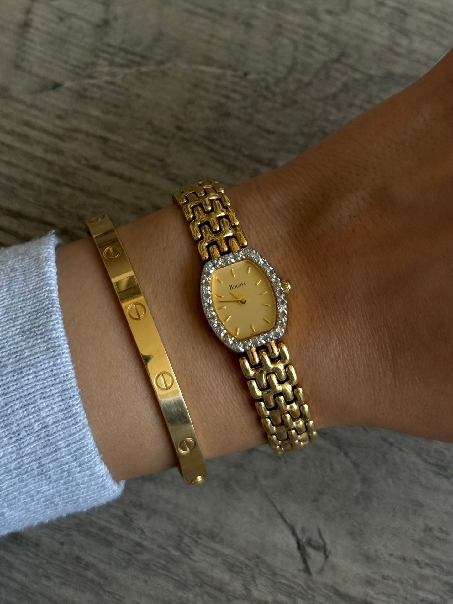 Classic Bulova Swiss Watch with Diamond Bezel w/ Gold Dial
