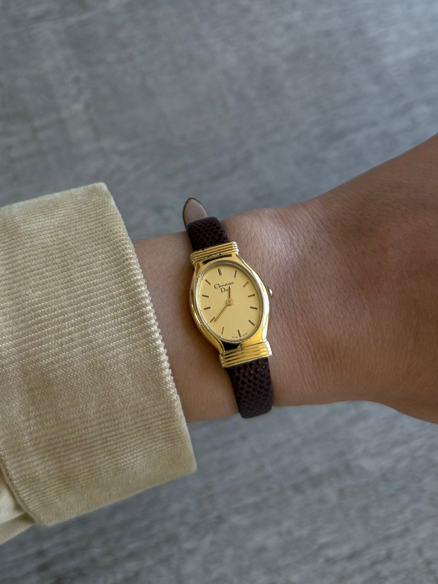 RARE 1990's Christian Dior Brown Leather Strap Watch