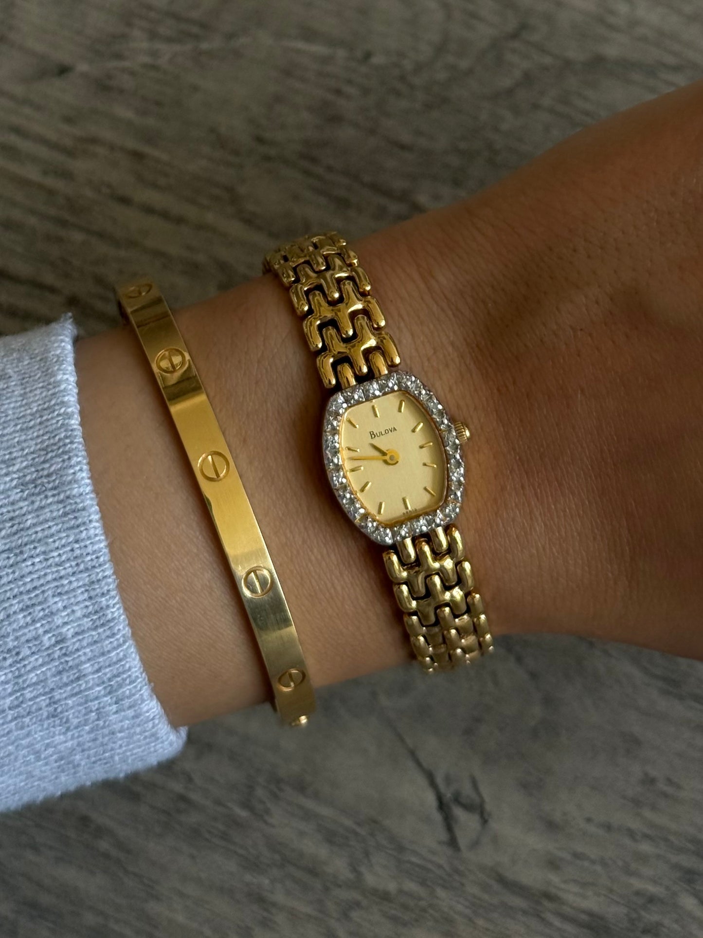 Classic Bulova Swiss Watch with Diamond Bezel w/ Gold Dial