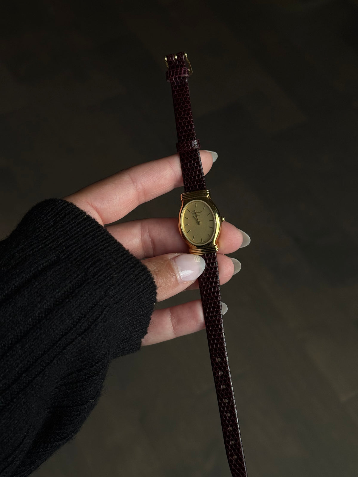 Authentic 1990's Christian Dior Burgundy Leather Strap Watch