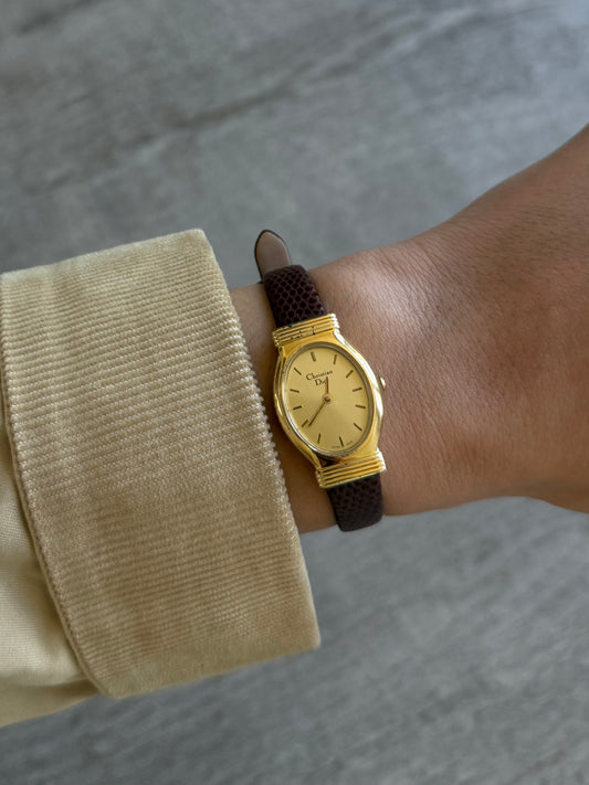RARE 1990's Christian Dior Brown Leather Strap Watch