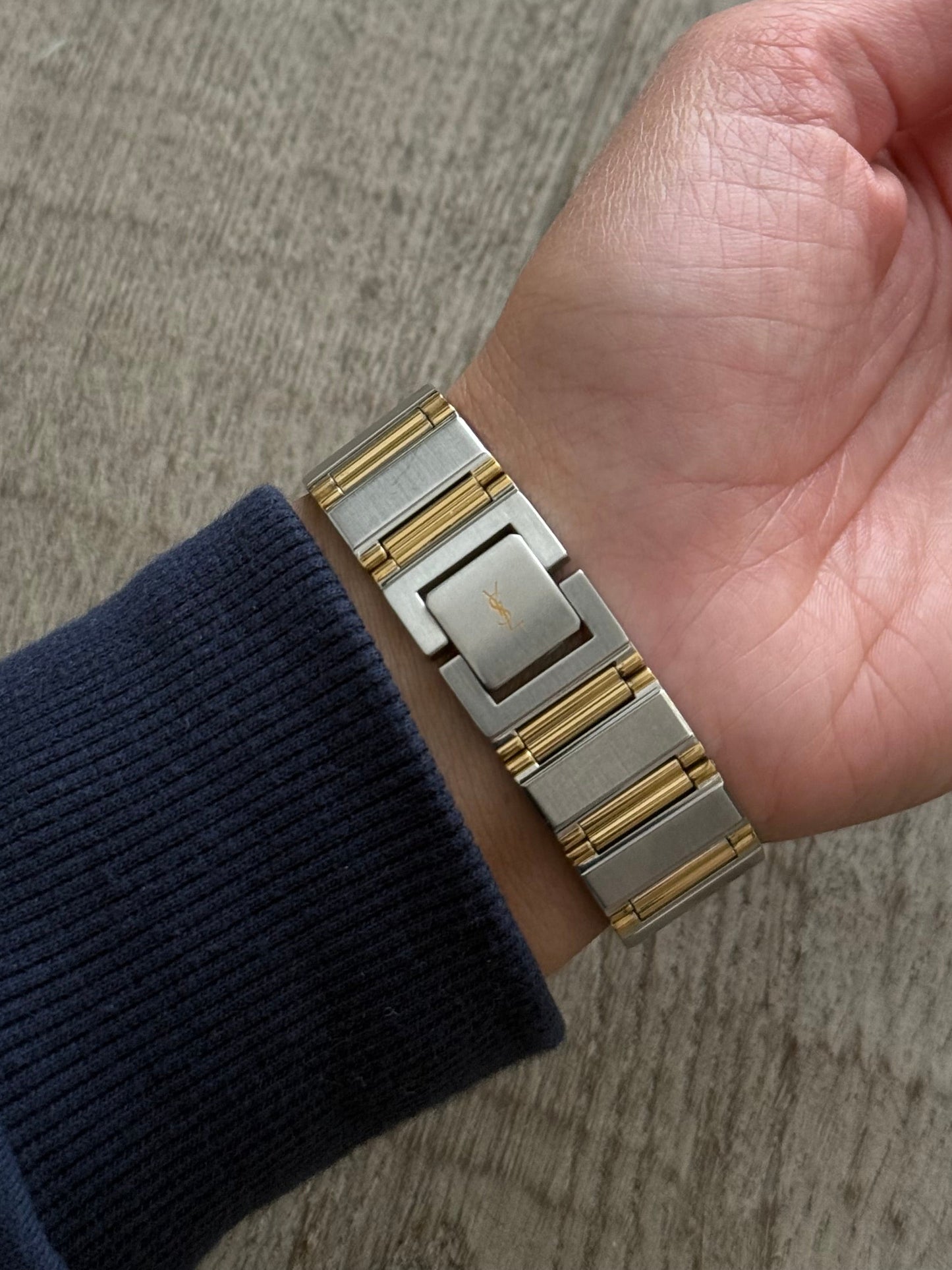 Authentic Yves Saint Laurent 1990s Square Dial Two Tone Watch