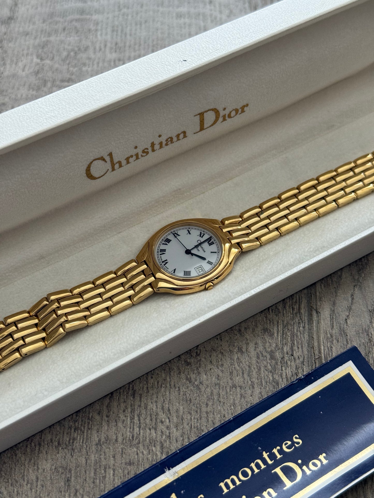 Authentic 1990's Christian Dior Gold Watch and White Dial (Large)