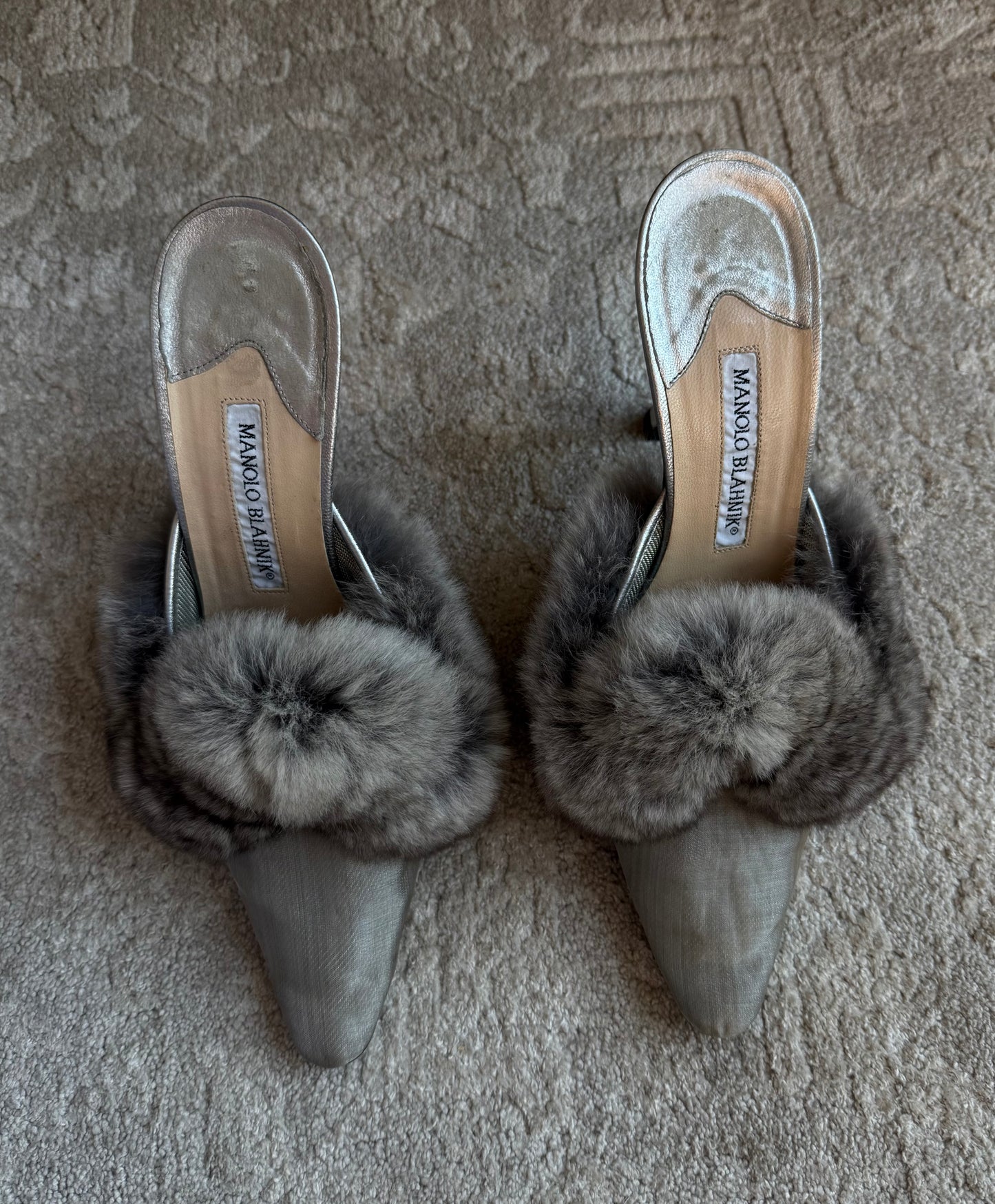 Manolo Blahnik Fur Trim Mules Size 7
