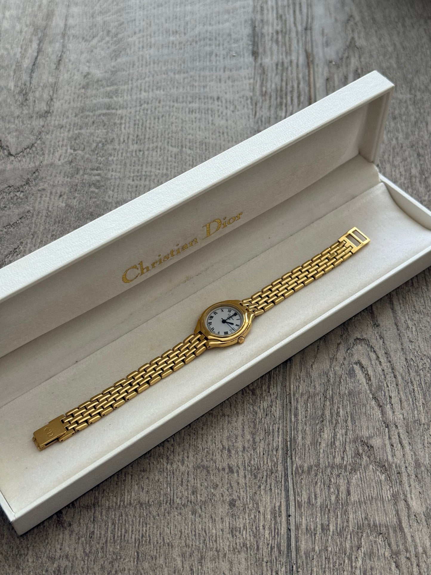 Authentic 1990's Christian Dior Gold Watch and White Dial (Small)