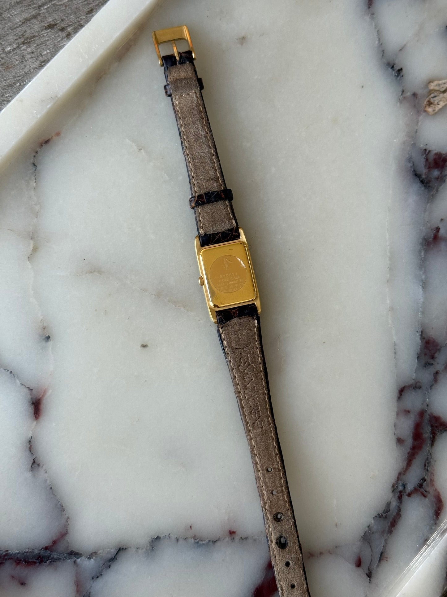 Authentic Brown Strap Vintage YSL Gold Plated Watch W/ BOX