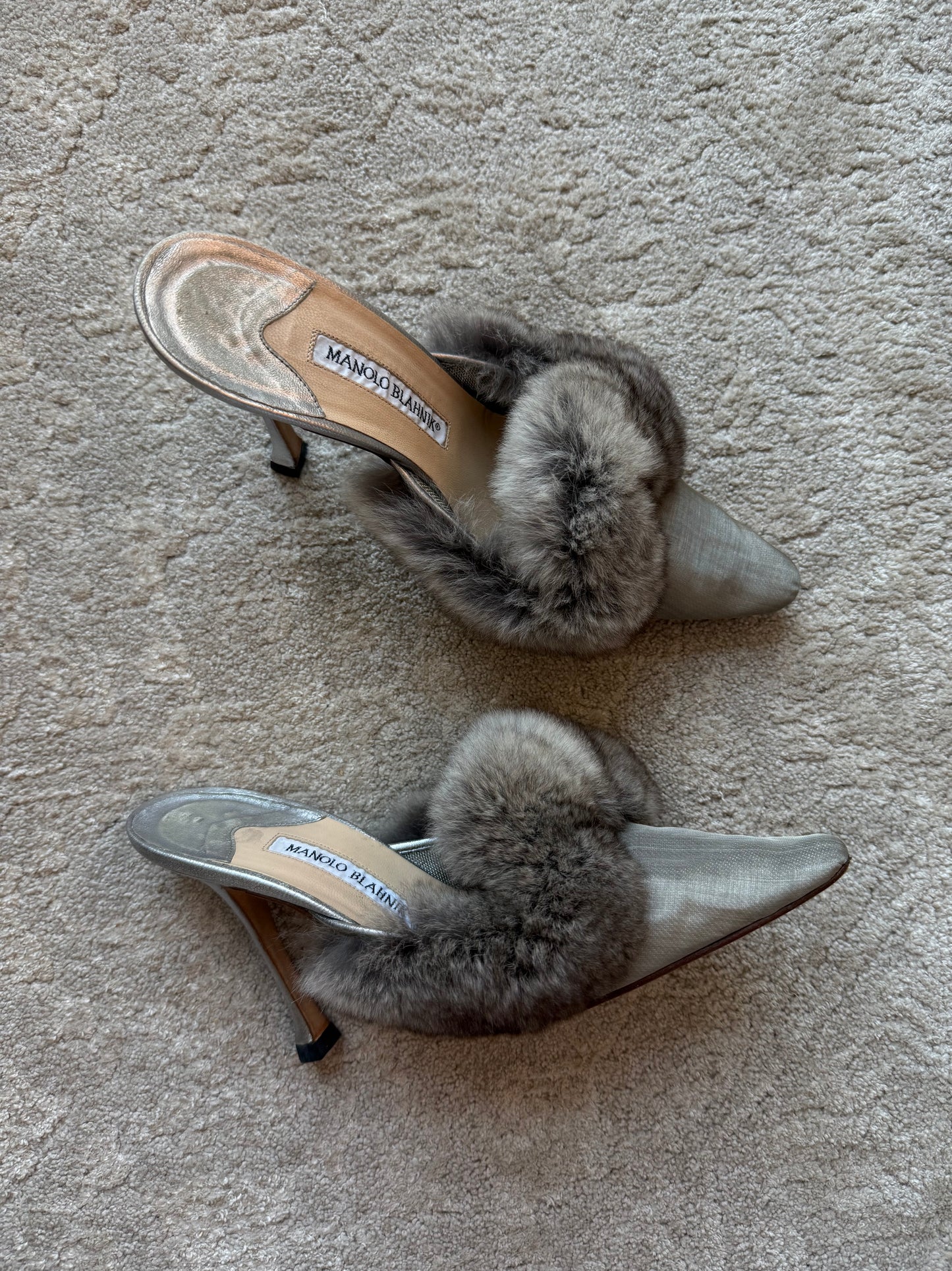Manolo Blahnik Fur Trim Mules Size 7