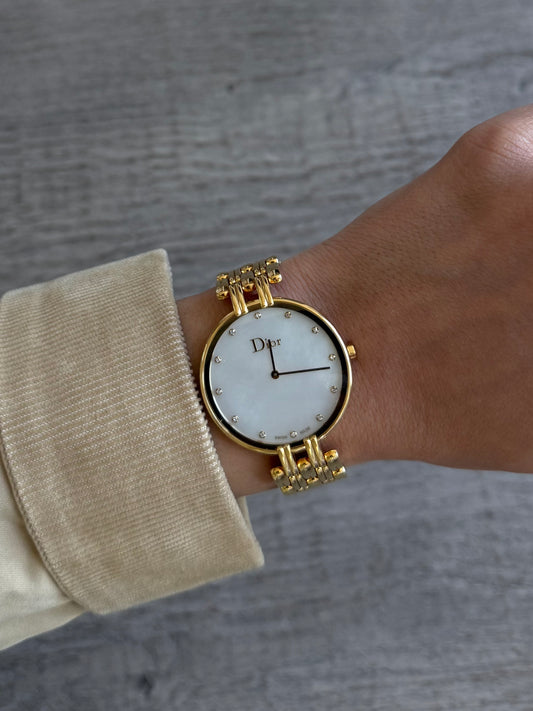 Authentic 90's Christian Dior 18k GP Bagheera Watch with Genuine Diamonds (large face)