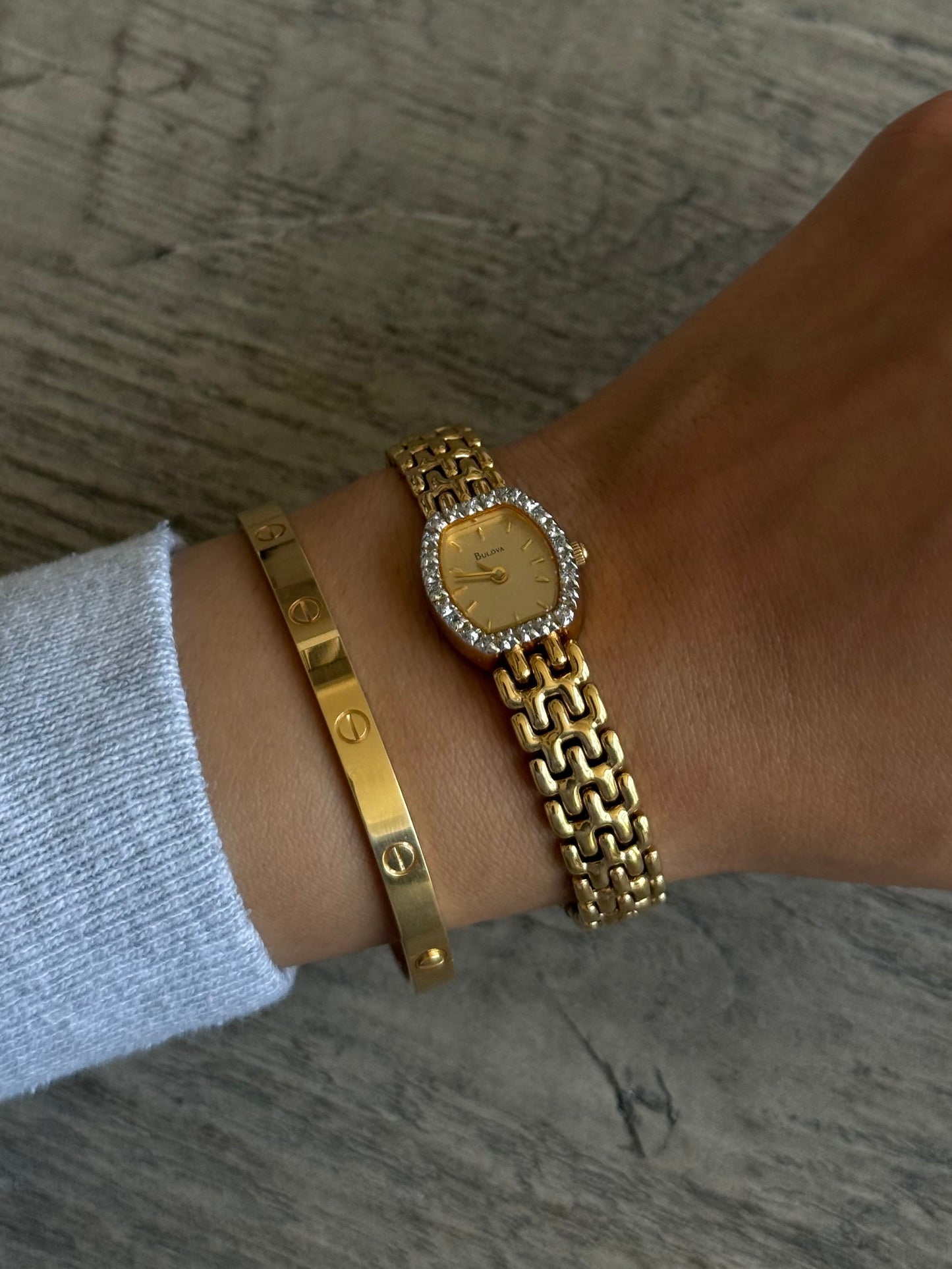 Classic Bulova Swiss Watch with Diamond Bezel w/ Gold Dial