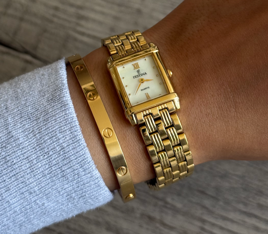 Rectangle Face Gold Toned Festina Watch