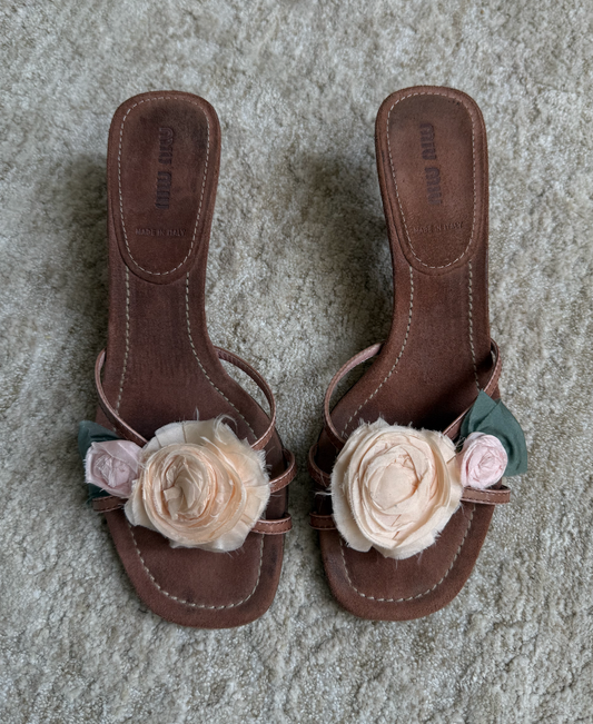 RARE Miu Miu Floral Silk Roses Kitten Heels Size 8