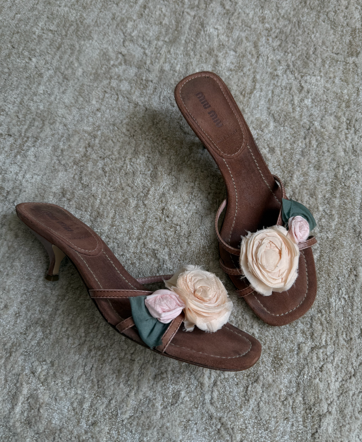 RARE Miu Miu Floral Silk Roses Kitten Heels Size 8
