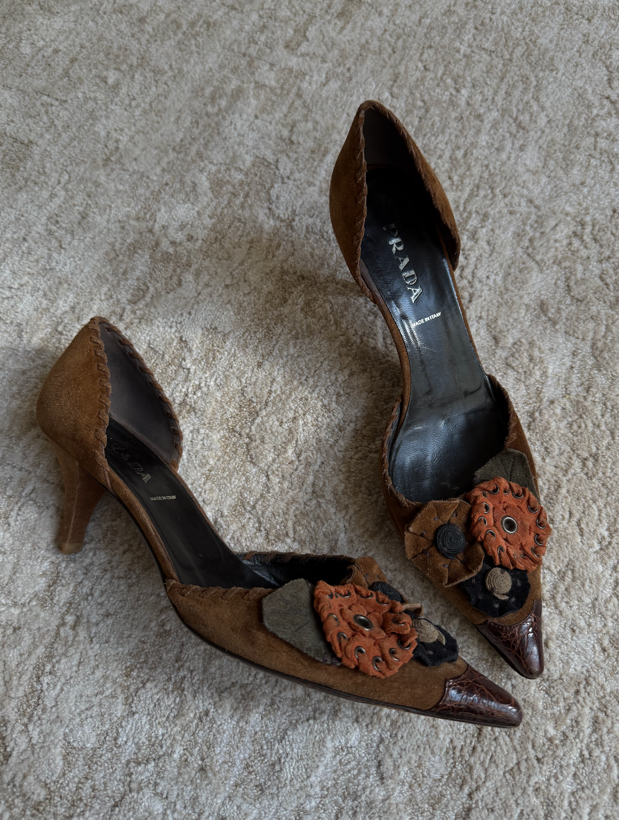 Prada Suede Heels W/ Leather Pointed Toe Size 38
