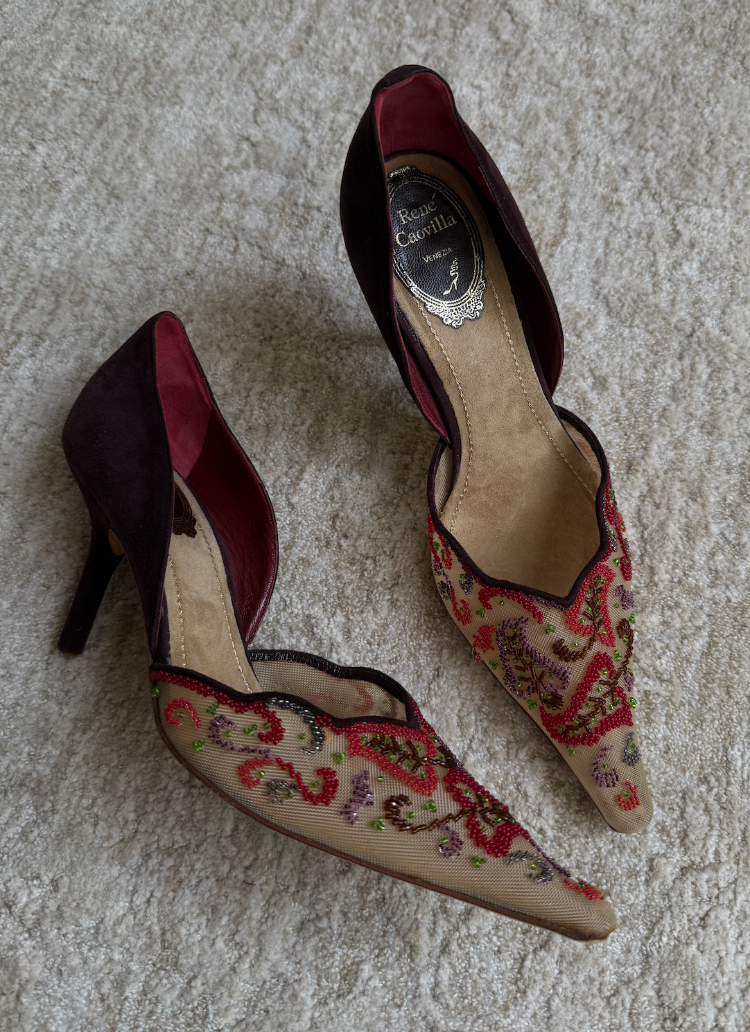 Rene Caovilla Velvet & Embroidered Pumps Size 38 IT