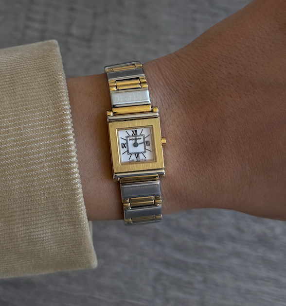 Authentic Yves Saint Laurent 1990s Square Dial Two Tone Watch