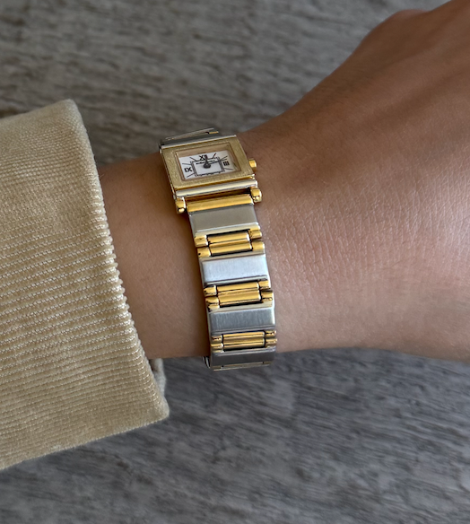 Authentic Yves Saint Laurent 1990s Square Dial Two Tone Watch
