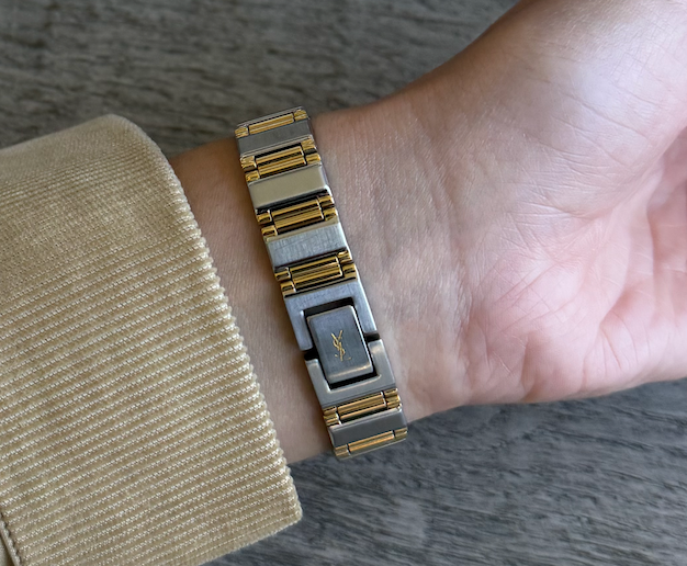 Authentic Yves Saint Laurent 1990s Square Dial Two Tone Watch