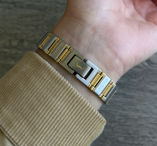 Authentic Yves Saint Laurent 1990s Square Dial Two Tone Watch