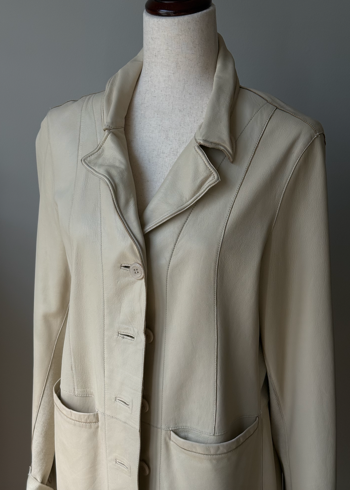 Vintage Cream Leather Trench