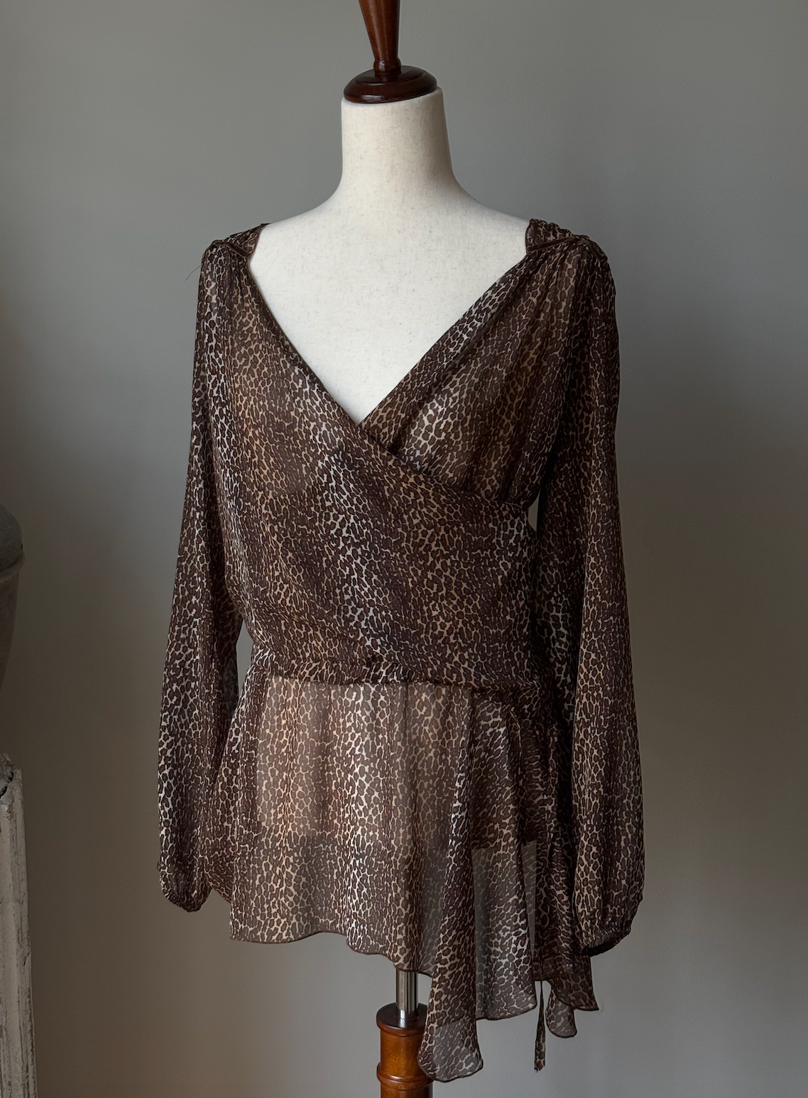 Cheetah Print Blouse with String Tie