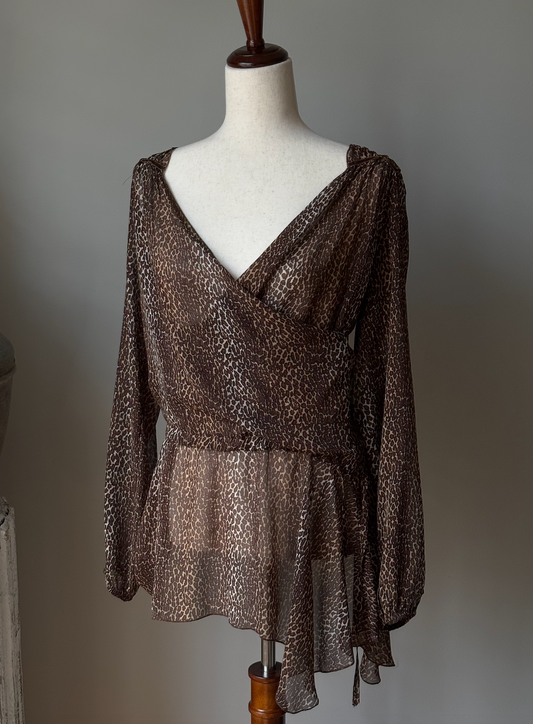 Cheetah Print Blouse with String Tie