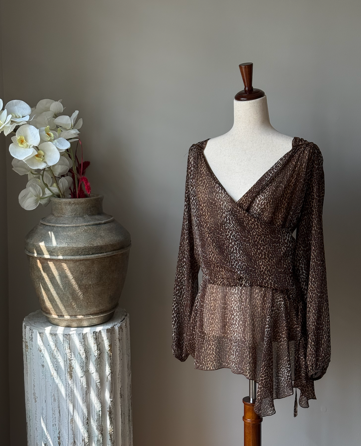 Cheetah Print Blouse with String Tie