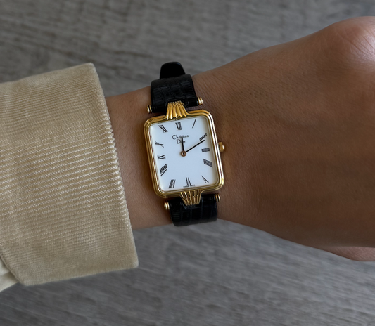 Authentic Black Strap Vintage Christian Dior Gold Plated Watch