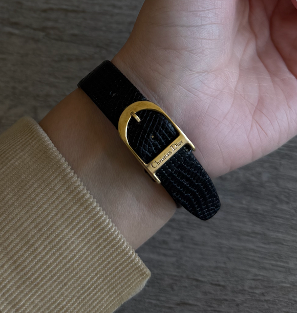 Authentic Black Strap Vintage Christian Dior Gold Plated Watch