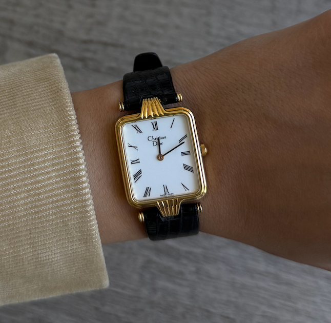 Authentic Black Strap Vintage Christian Dior Gold Plated Watch