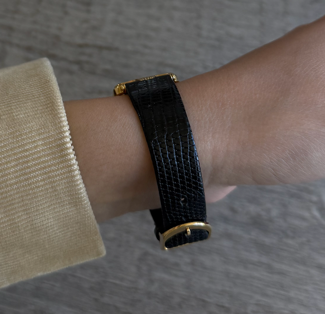 Authentic Black Strap Vintage Christian Dior Gold Plated Watch
