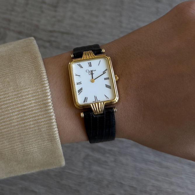 Authentic Black Strap Vintage Christian Dior Gold Plated Watch