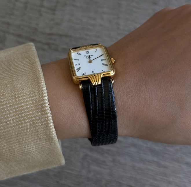 Authentic Black Strap Vintage Christian Dior Gold Plated Watch