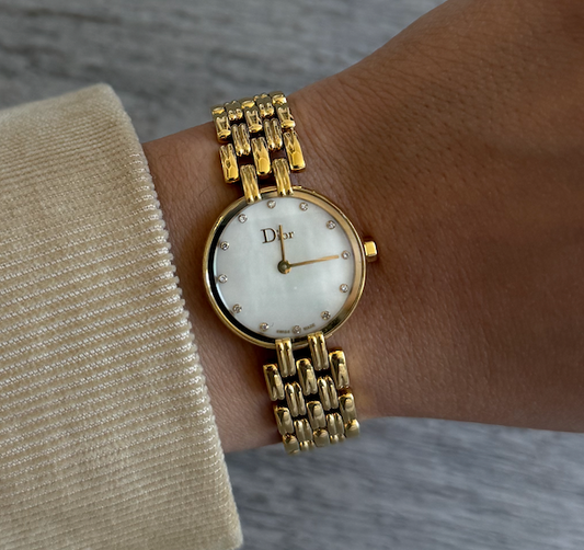 Authentic 90's Christian Dior 18k GP Bagheera Watch with Genuine Diamonds (small face)