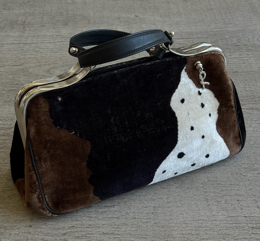 RARE Roberta Di Camerino Vintage Cowprint Velour Leather Bag