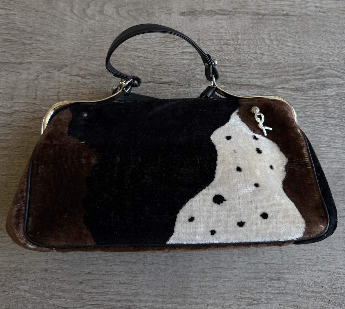 RARE Roberta Di Camerino Vintage Cowprint Velour Leather Bag