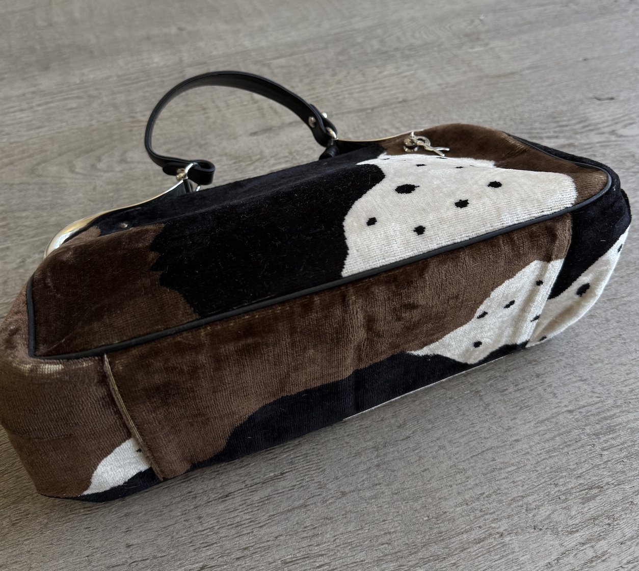 RARE Roberta Di Camerino Vintage Cowprint Velour Leather Bag