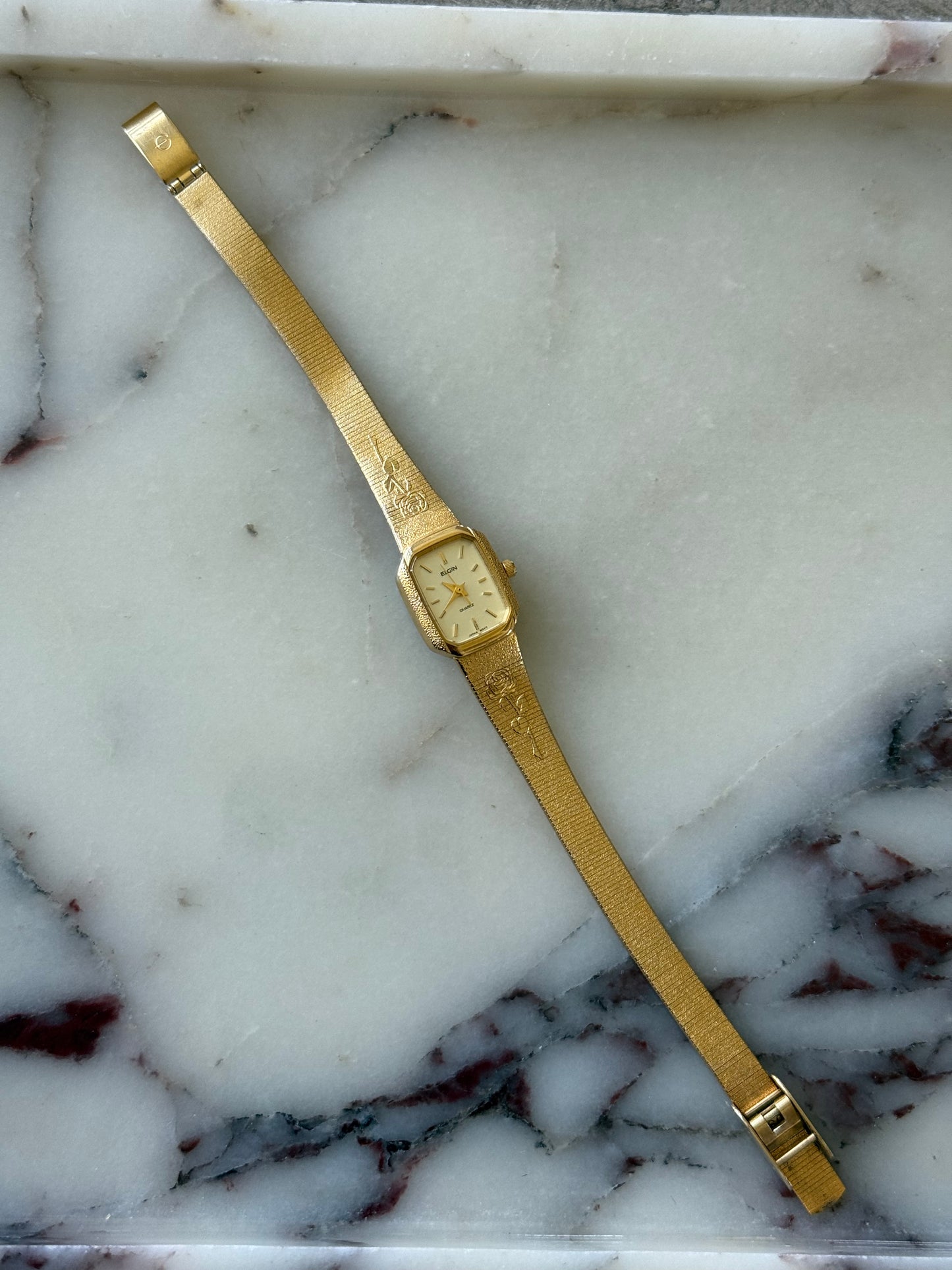 RARE Elgin Gold Toned Watch with Rose Band