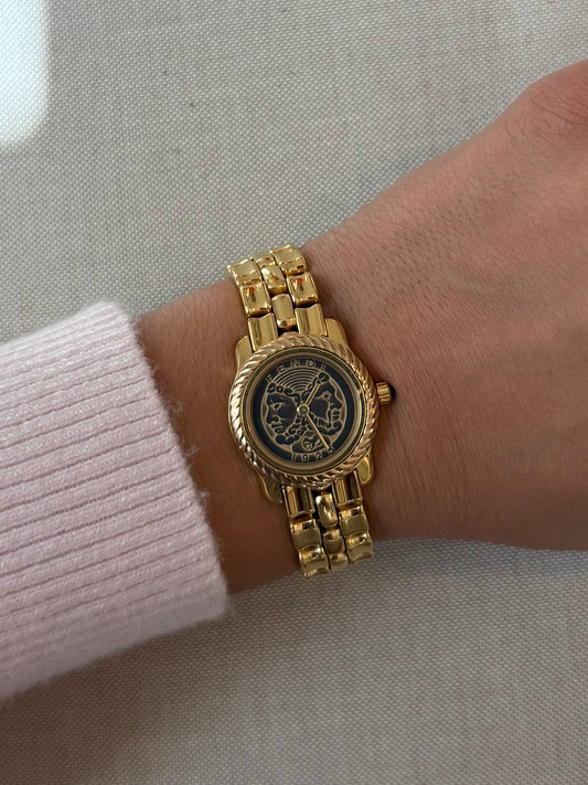 Authentic ULTRA RARE 18k Gold Plated Fendi 850L Roman Double Face Watch SET (With Original Box & 3 Interchangeable Bezels)