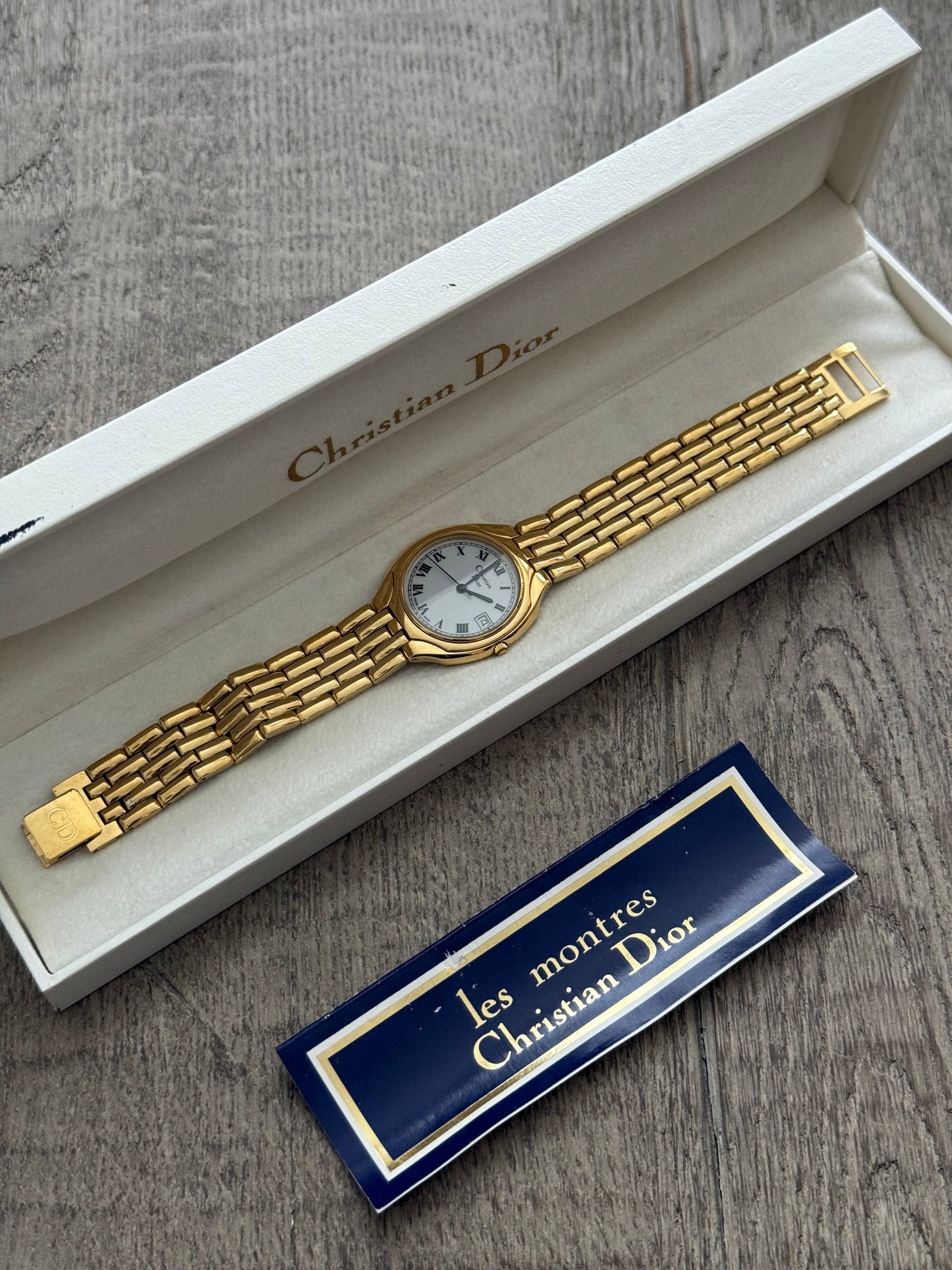 Authentic 1990's Christian Dior Gold Watch and White Dial (Large)