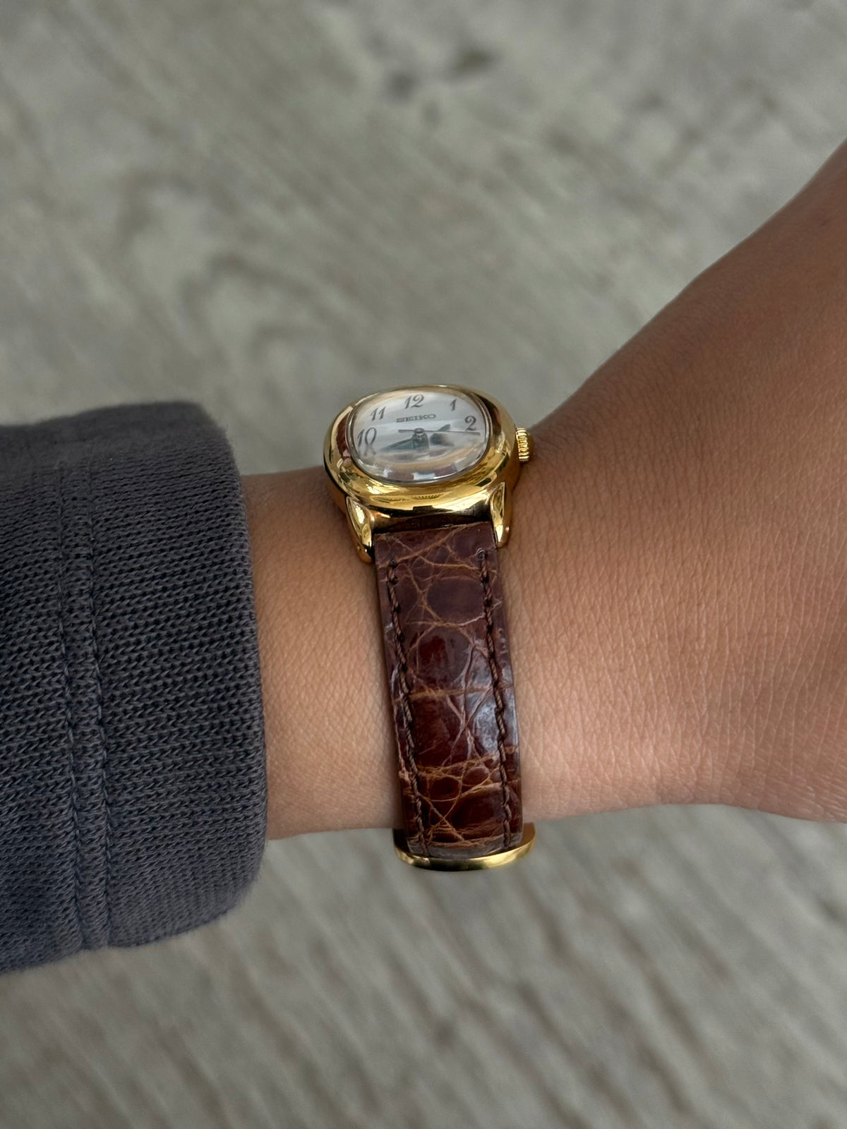 Vintage Seiko 90's Baignoire Brown Leather Band Watch