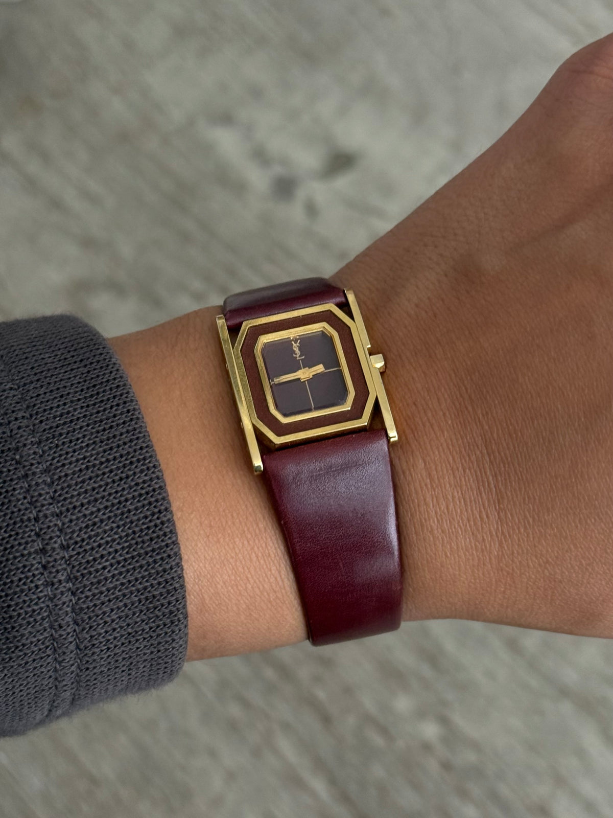 Authentic YSL Burgundy Leather Watch