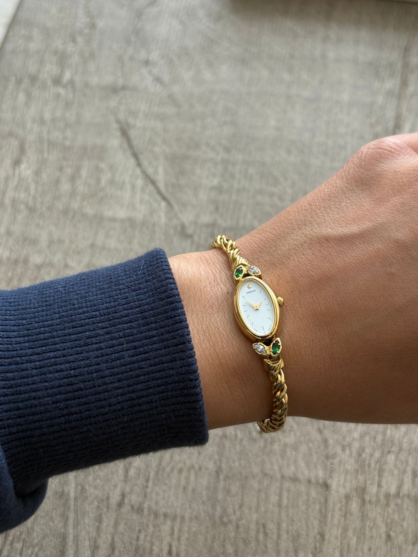 Dainty Seiko Watch w/ Emeralds