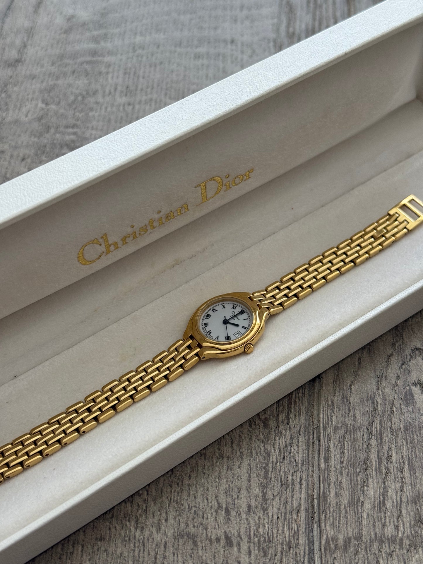 Authentic 1990's Christian Dior Gold Watch and White Dial (Small)