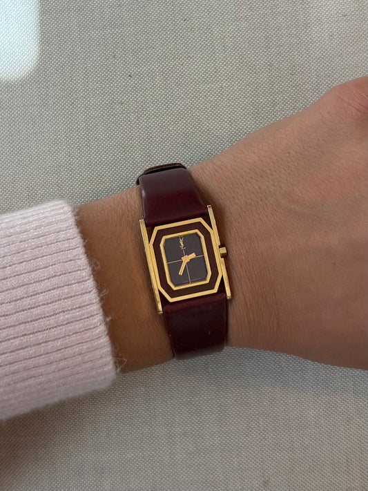 Authentic YSL Burgundy Leather Watch