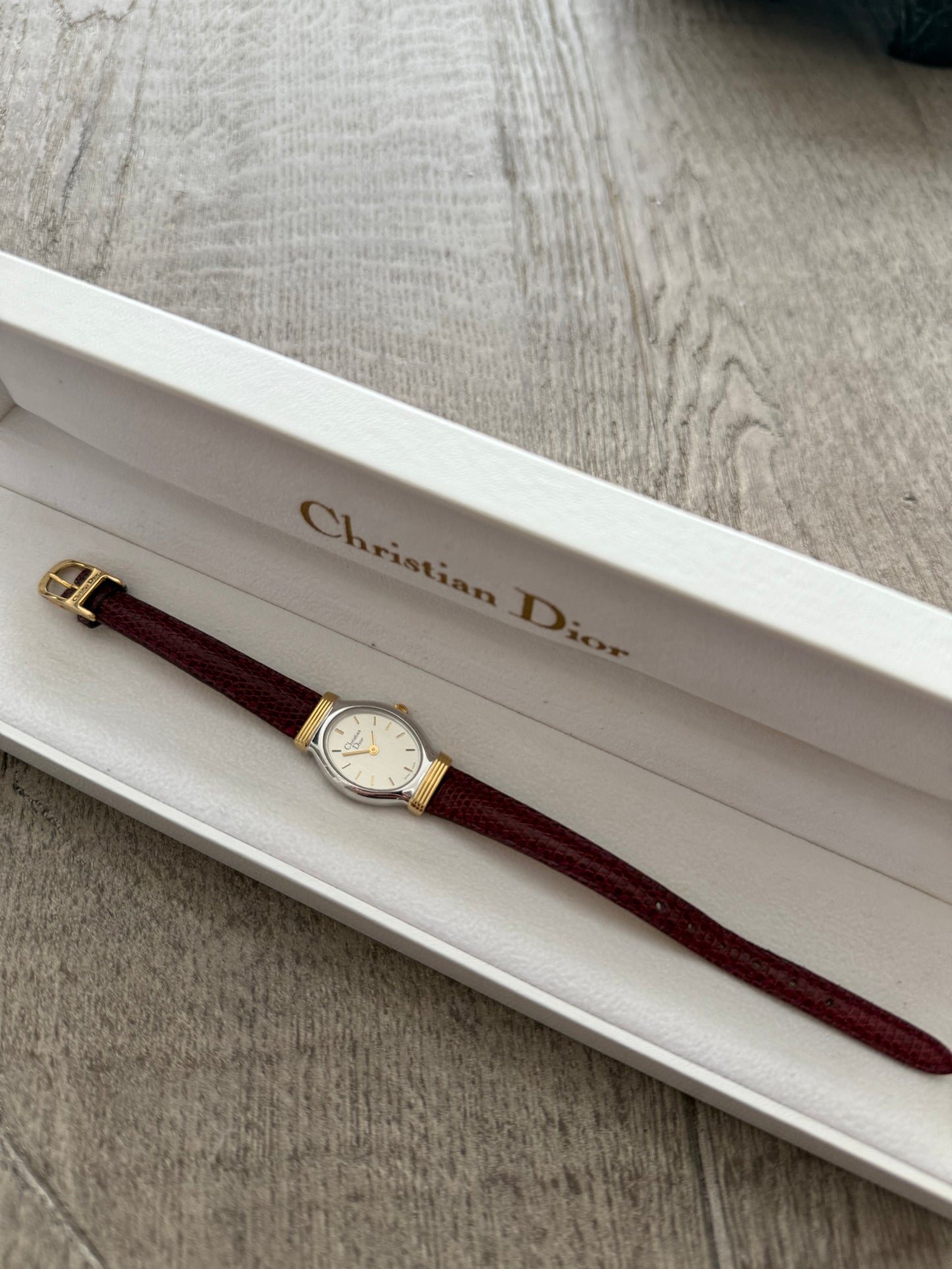 RARE Authentic Christian Dior Swiss Watch with Genuine Red Leather Band