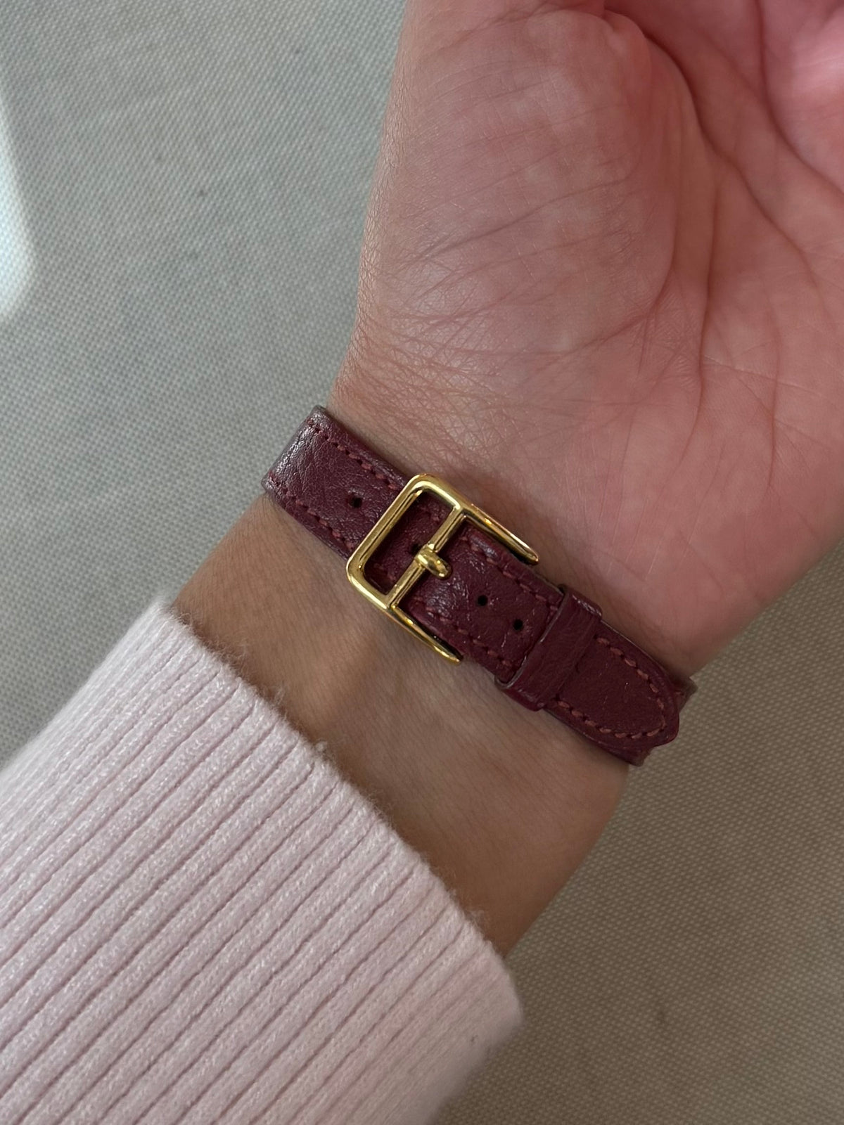 Authentic Vintage 1998 HERMES Kelly Cadena Burgundy Calf Skin Watch