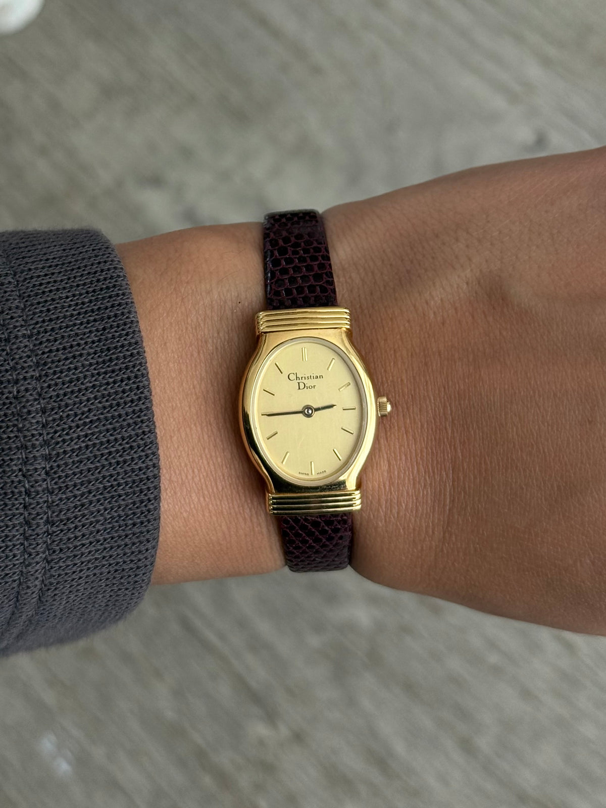 Authentic 1990's Christian Dior Burgundy Leather Strap Watch