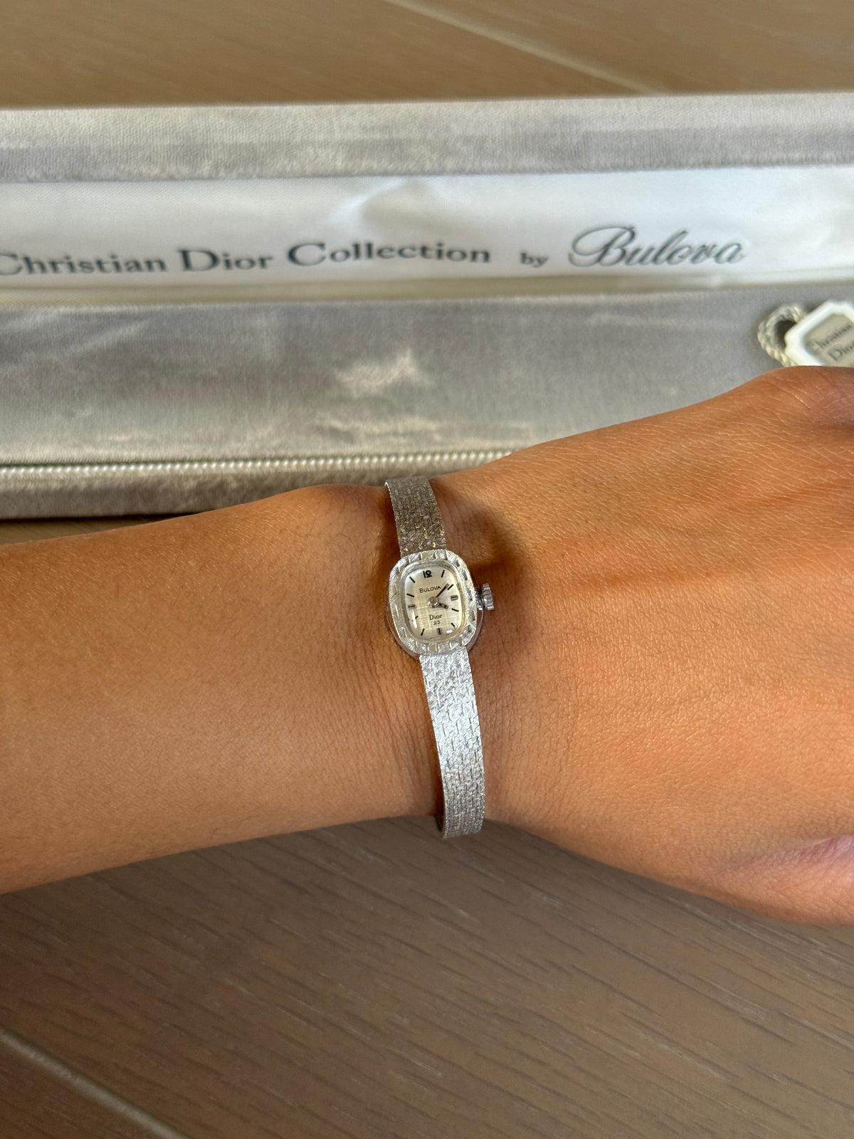 Authentic Christian Dior x Bulova 1960s 14k White Gold Mechanical Winding Watch