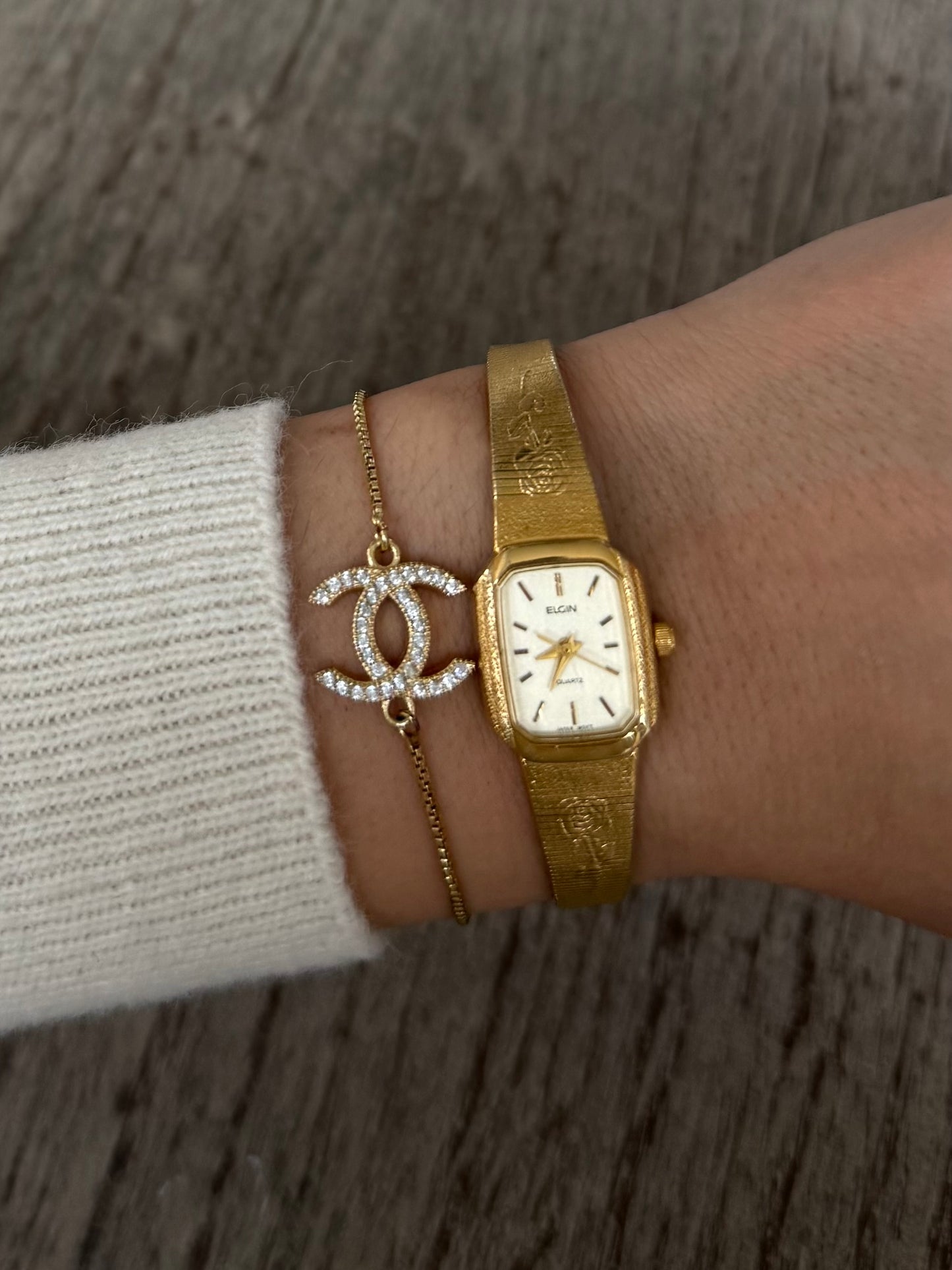 RARE Elgin Gold Toned Watch with Rose Band