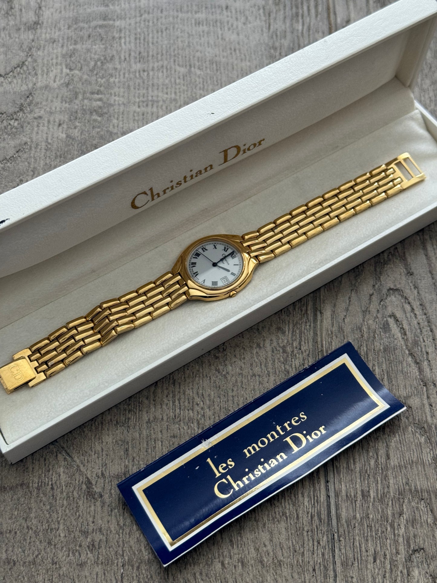 Authentic 1990's Christian Dior Gold Watch and White Dial (Large)